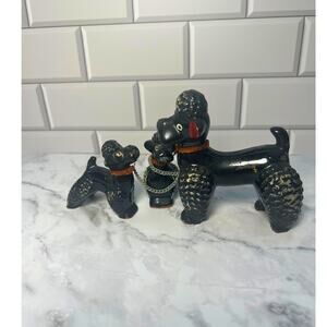 Vintage Poodle on Chain with two Pups - Japan